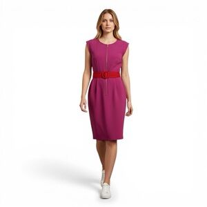 Rebecca Taylor Pink Sheath Dress Zip Front Sleeveless Knee Length | Size S |